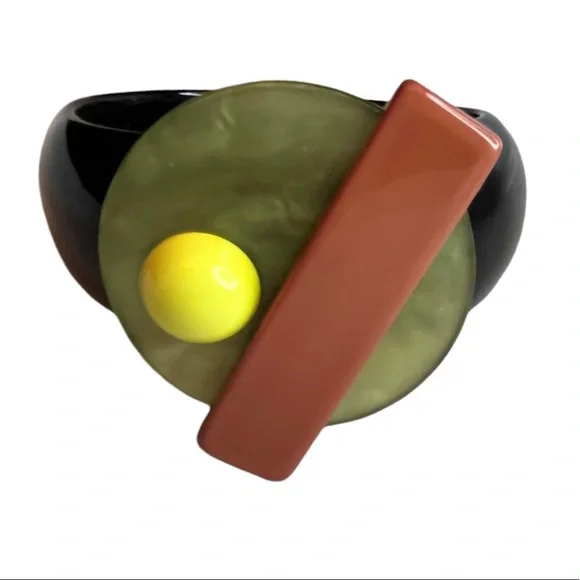 Geometric Multicolor Bakelite Chunky Bangle Bracelet - Picture 3 of 4